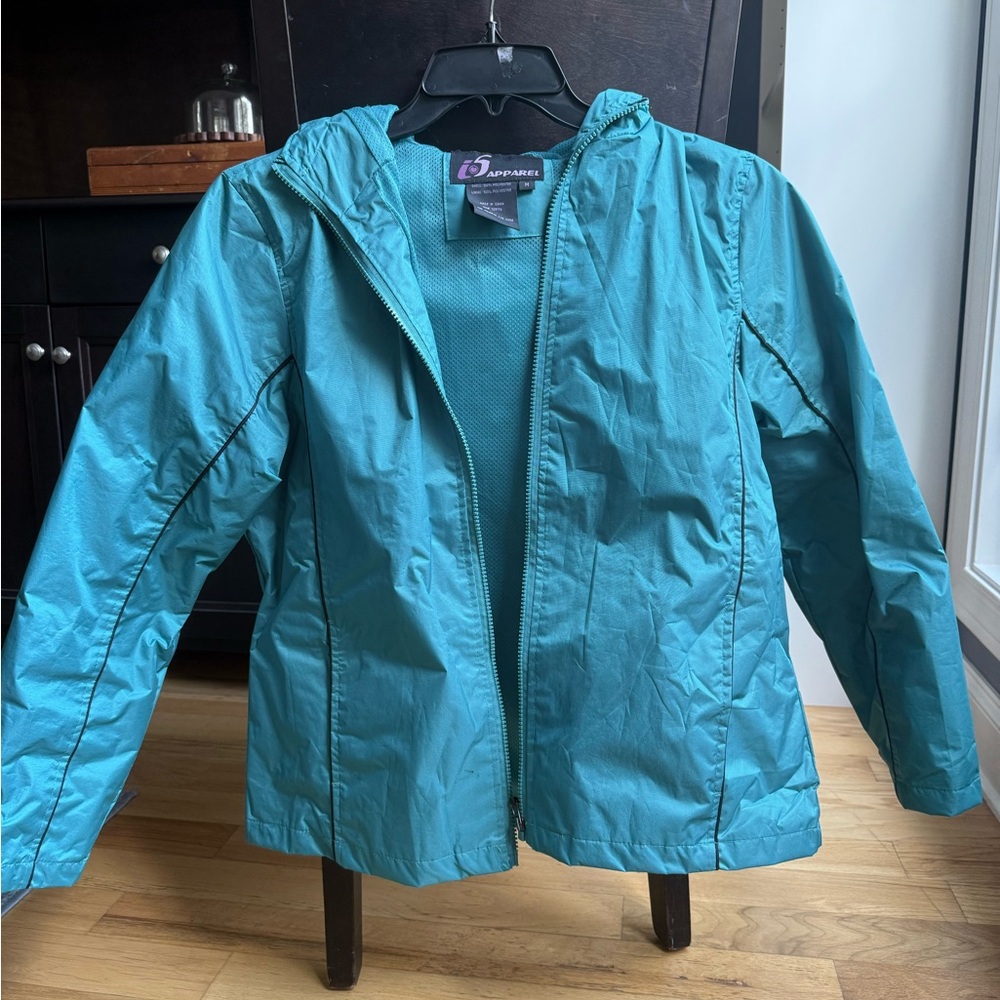 Blue Hooded Raincoat with Water-Resistant Fabric